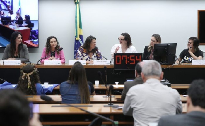 Luana Bonone (ao microfone) citou iniciativas do MCTCI e defendeu políticas públicas interministeriais - (Foto: Bruno Spada / Câmara dos Deputados)