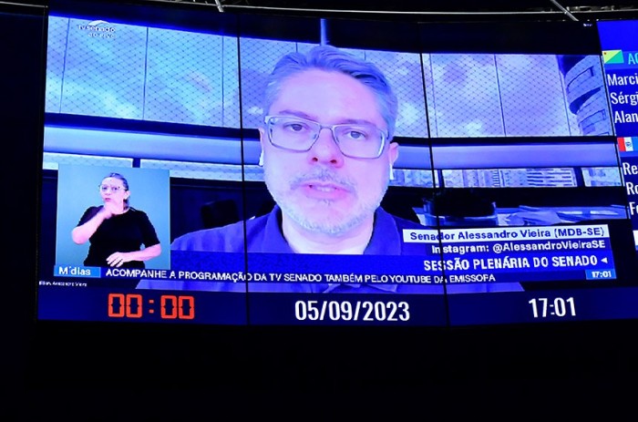 Relator ad hoc da proposta, Alessandro Vieira participou da sessão de forma remota para defender aprovação da autorização - Foto: Waldemir Barreto/Agência Senado